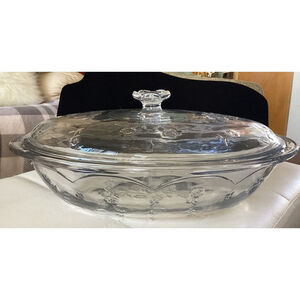 Anchor Hocking Savannah Floral Oval 2 Quart Oven Proof Casserole Dish Vintage